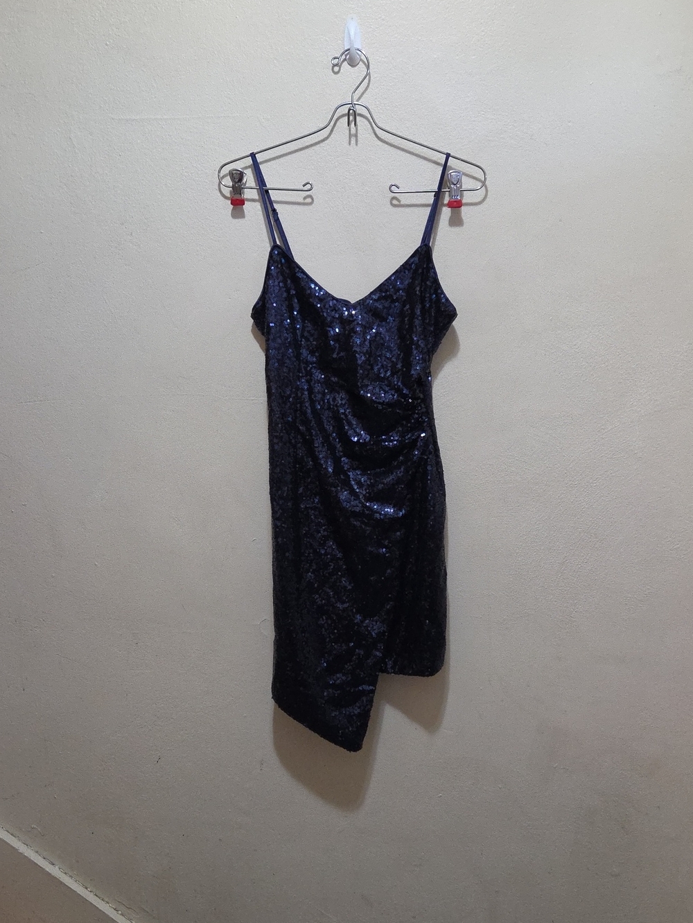 Lulu's Navy Sequin Asymmetrical Slip Dress